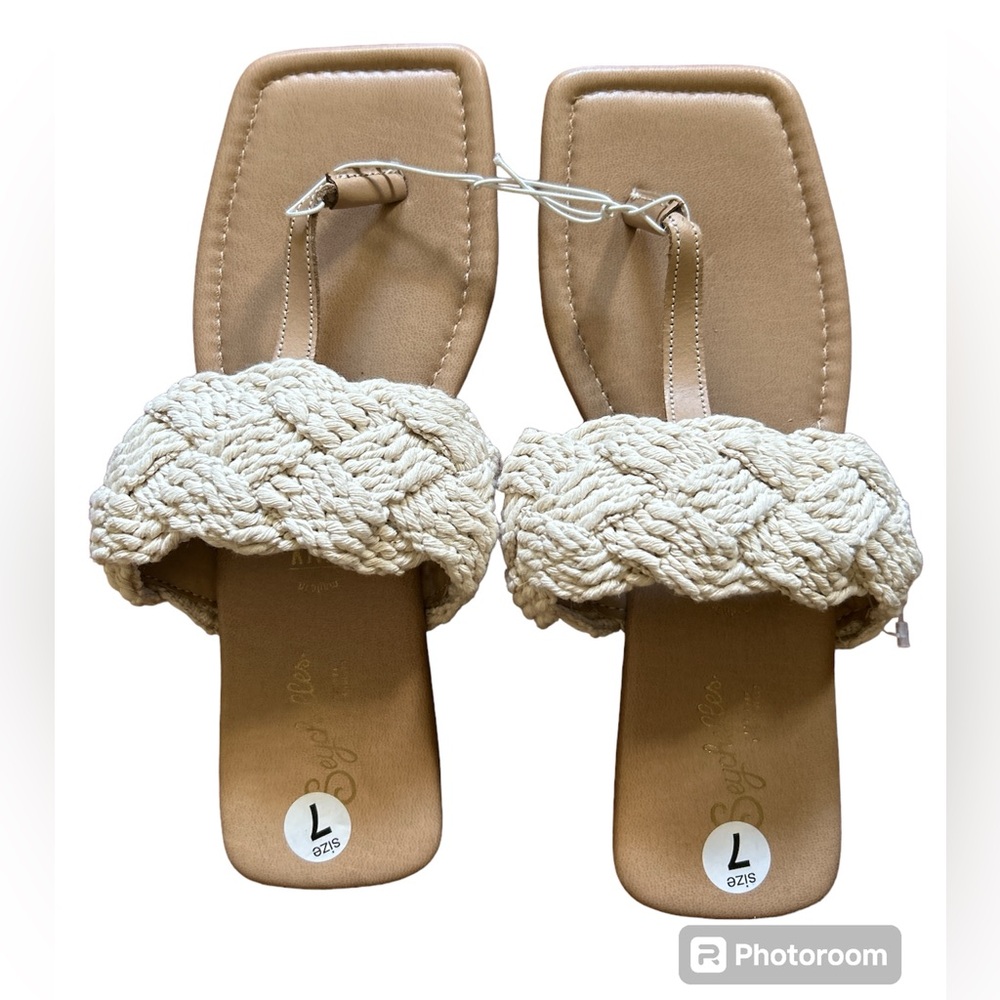 Seychelles Replenish Flat Thong Sandals CL8 Natural Macramé Size:7 NWOB